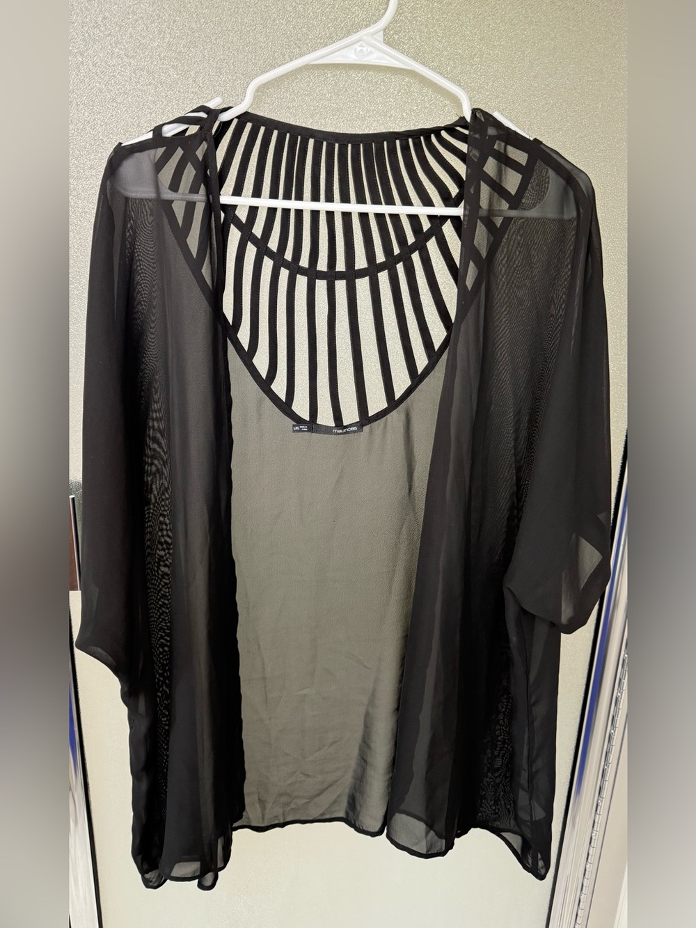 Maurices Black Sheer Strappy-Back Kimono L/XL